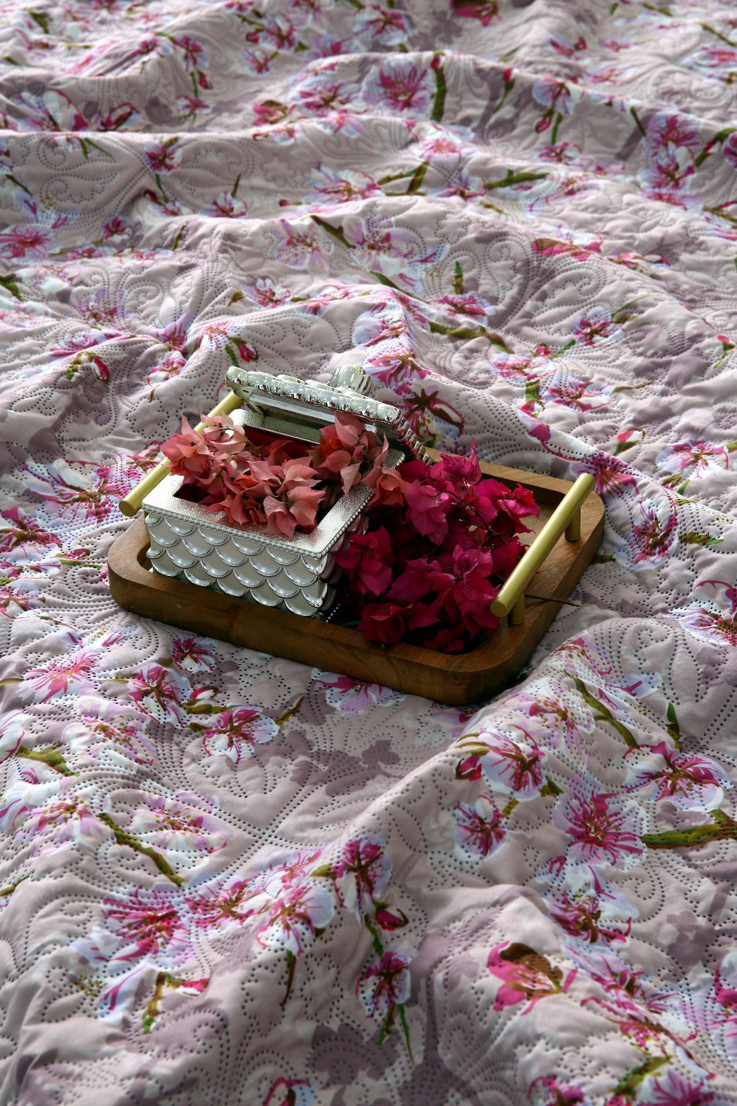 6 PCs Luxury Bed Spread Set-Bloom Bliss Bed Spread Apricot