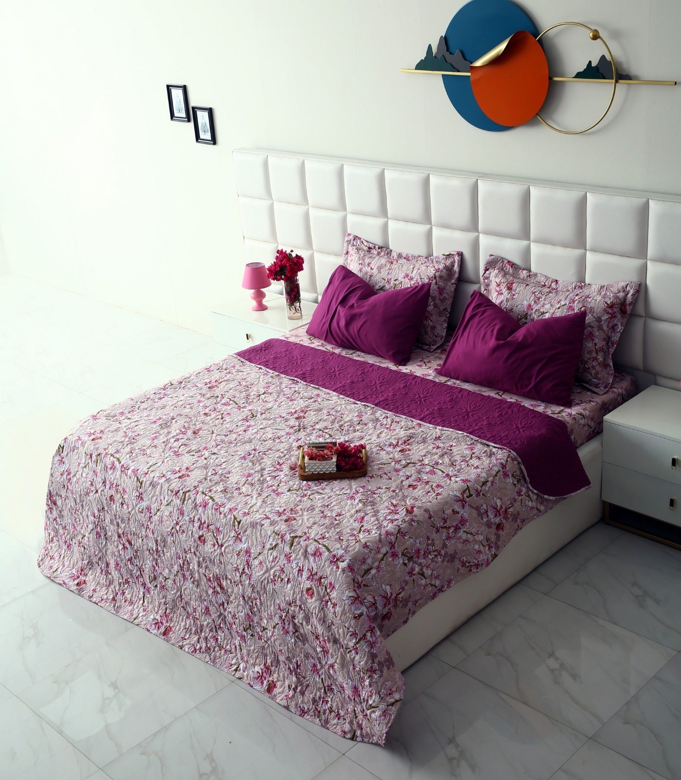 6 PCs Luxury Bed Spread Set-Bloom Bliss Bed Spread Apricot