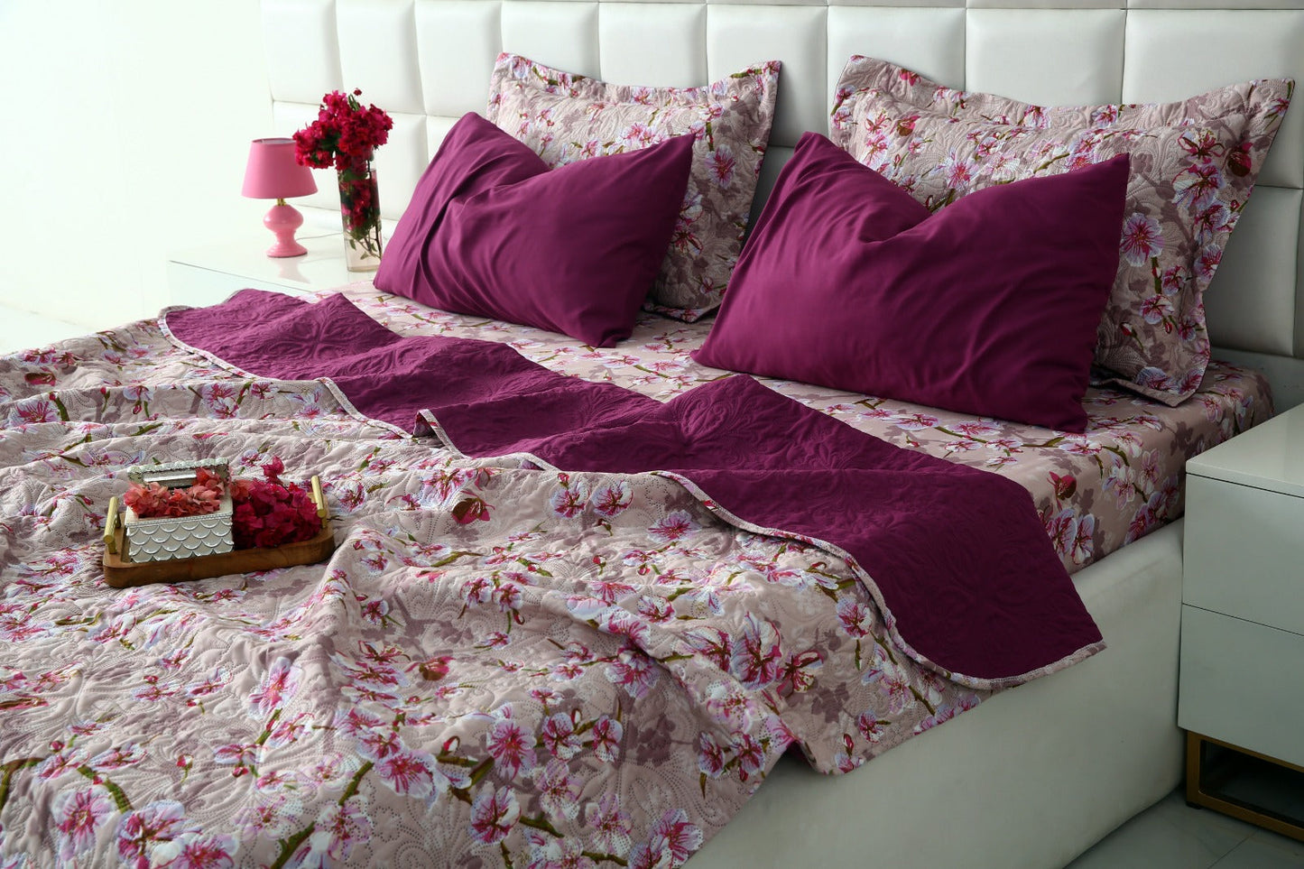 6 PCs Luxury Bed Spread Set-Bloom Bliss Bed Spread Apricot