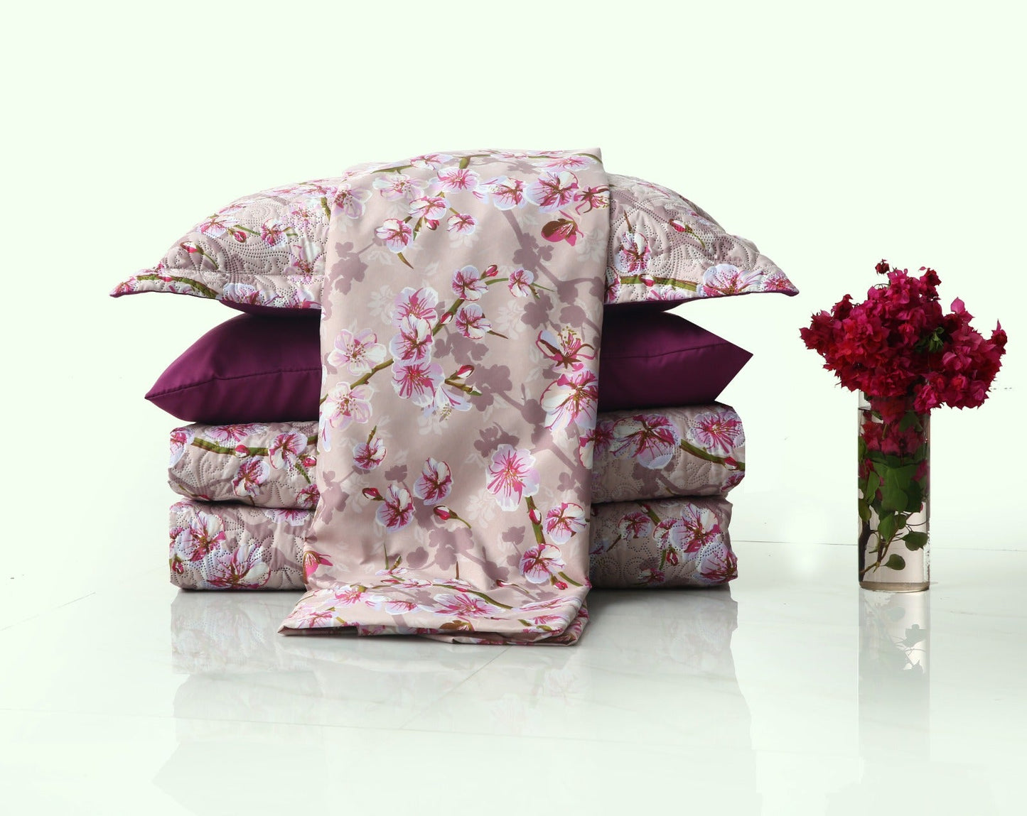 6 PCs Luxury Bed Spread Set-Bloom Bliss Bed Spread Apricot