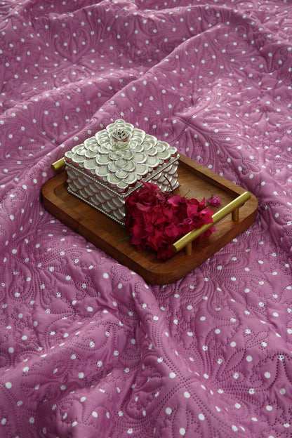 6 PCs Luxury Bed Spread Set-Lilac Polka Bed Spread Apricot