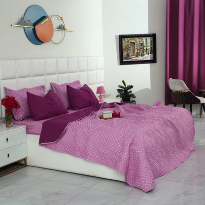 6 PCs Luxury Bed Spread Set-Lilac Polka Bed Spread Apricot