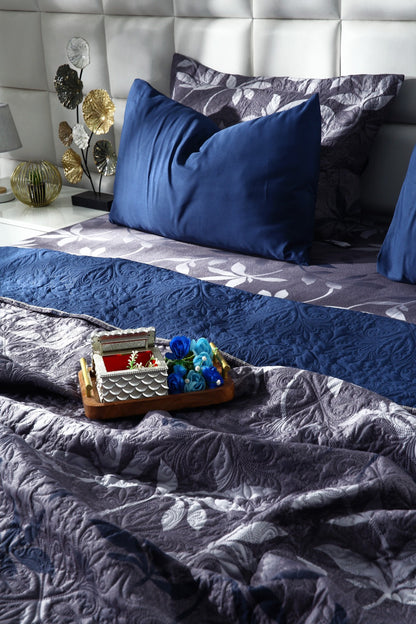 6 PCs Luxury Bed Spread Set-Grey Leaf Bed Spread Apricot