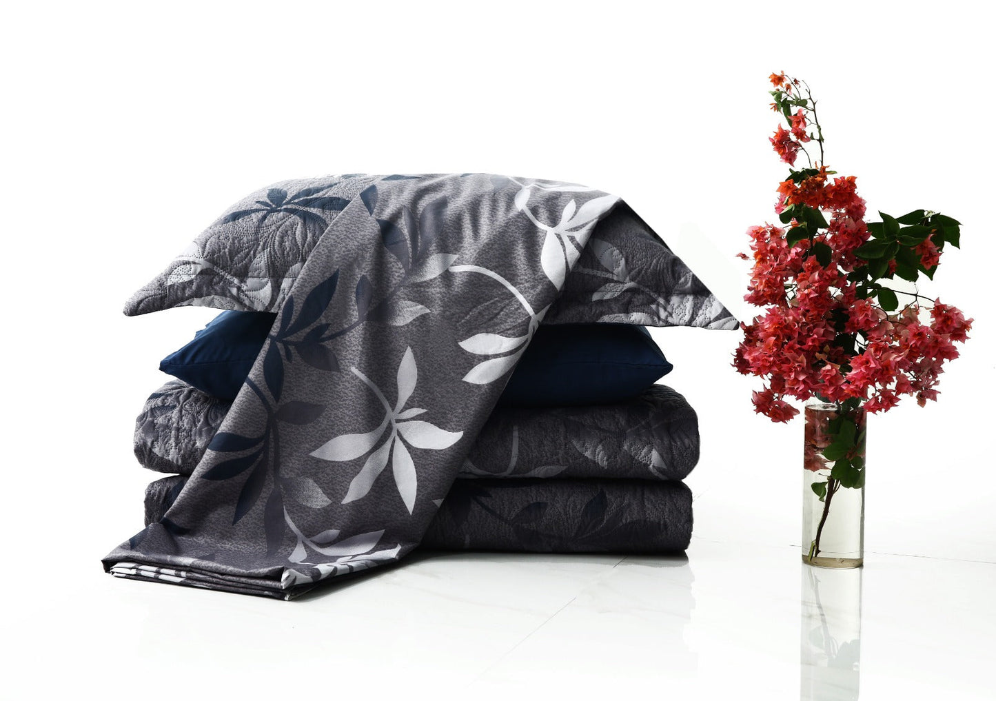 6 PCs Luxury Bed Spread Set-Grey Leaf Bed Spread Apricot