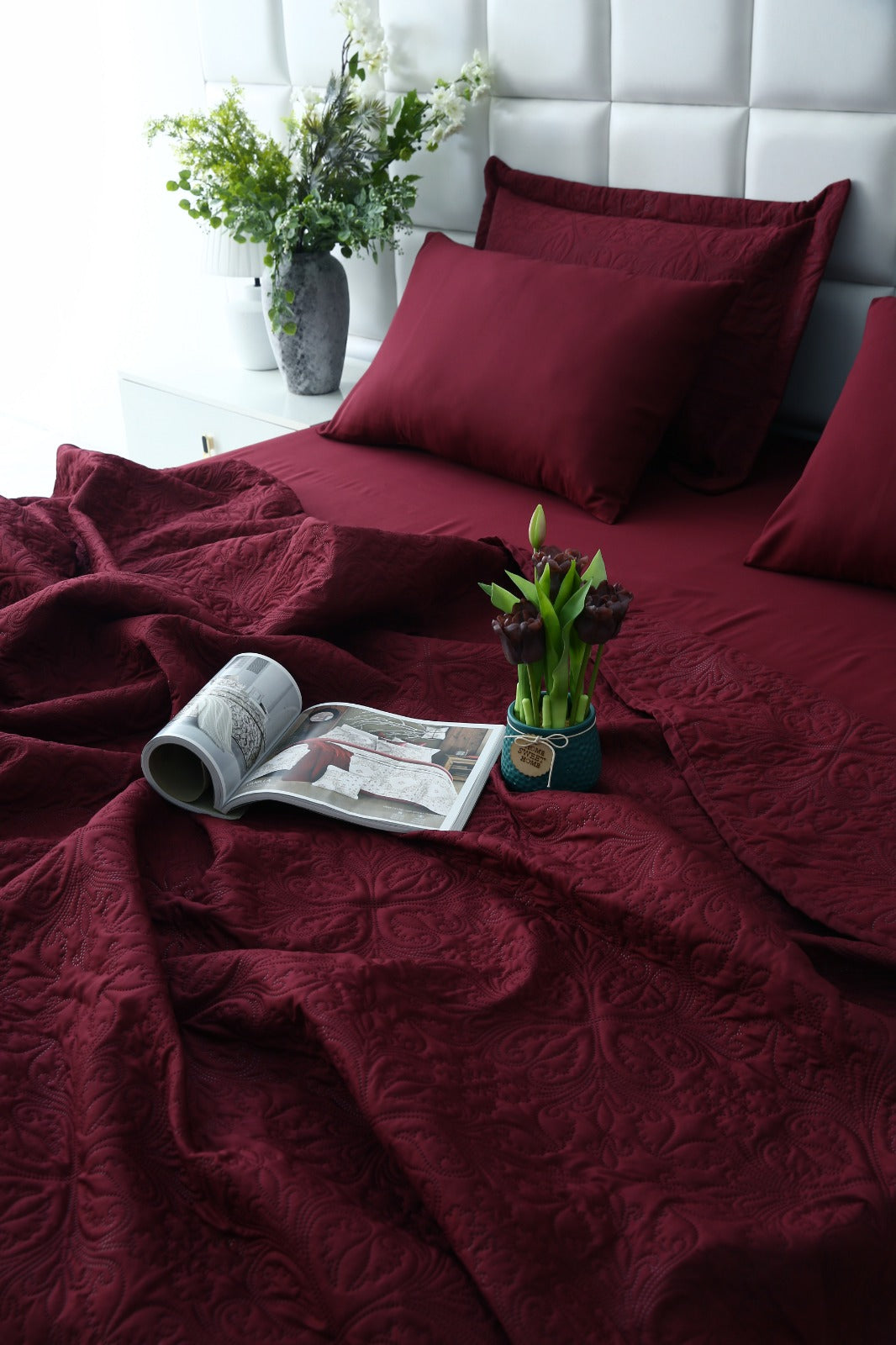 6 PCs Luxury Bed Spread Set-Plum Bed Spread Apricot