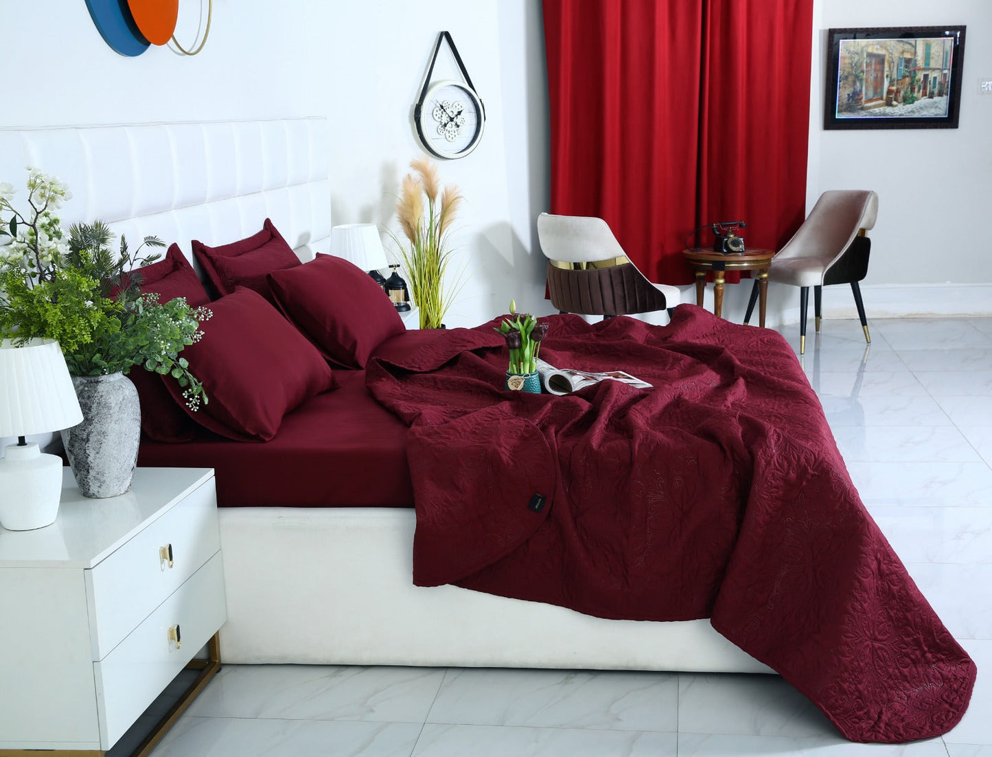 6 PCs Luxury Bed Spread Set-Plum Bed Spread Apricot