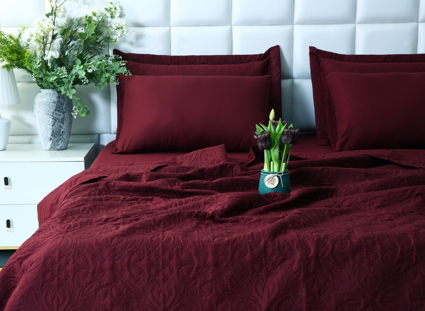 6 PCs Luxury Bed Spread Set-Plum Bed Spread Apricot