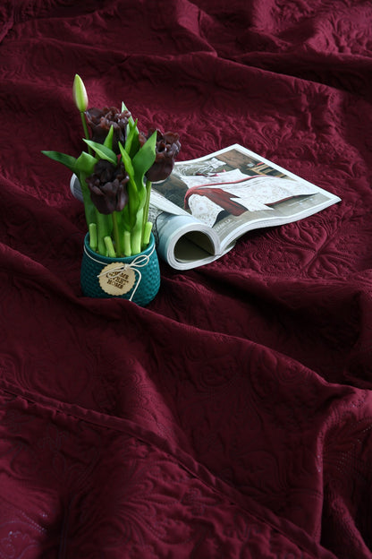 6 PCs Luxury Bed Spread Set-Plum Bed Spread Apricot