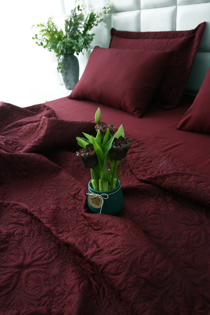 6 PCs Luxury Bed Spread Set-Plum Bed Spread Apricot