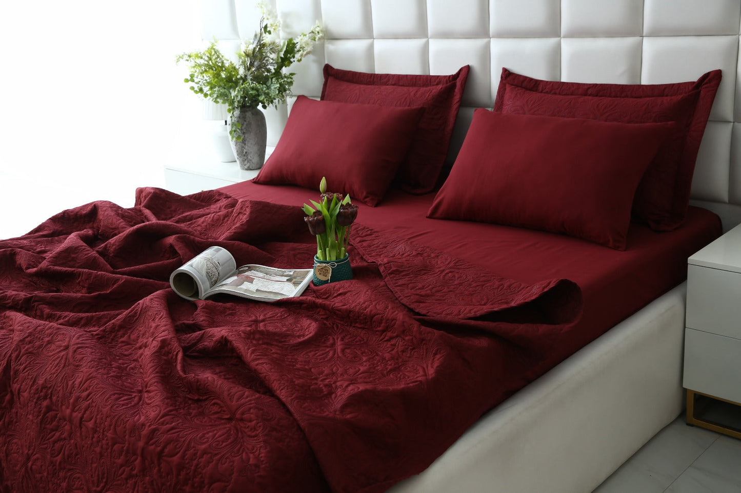 6 PCs Luxury Bed Spread Set-Plum Bed Spread Apricot