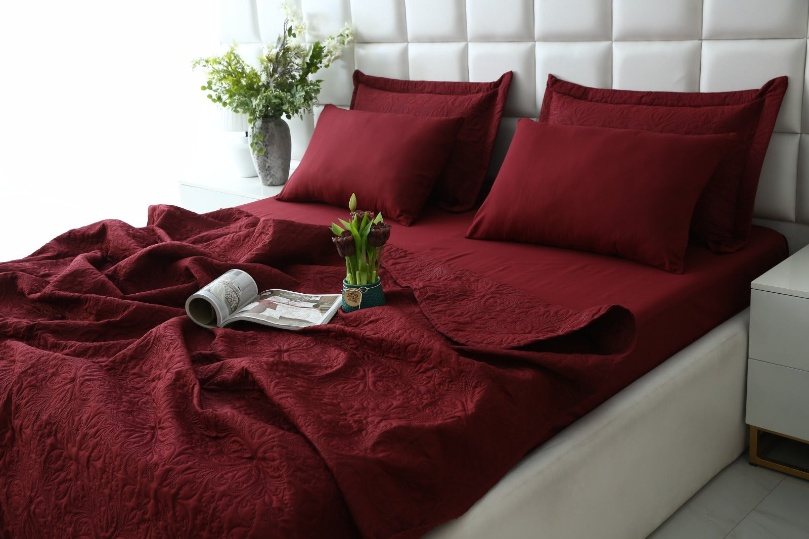 6 PCs Luxury Bed Spread Set-Plum Bed Spread Apricot