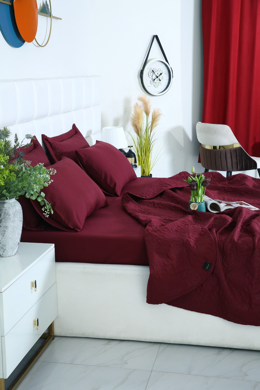 6 PCs Luxury Bed Spread Set-Plum Bed Spread Apricot