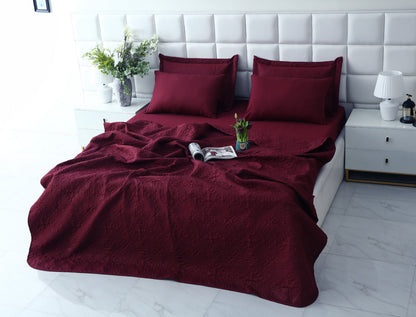 6 PCs Luxury Bed Spread Set-Plum Bed Spread Apricot