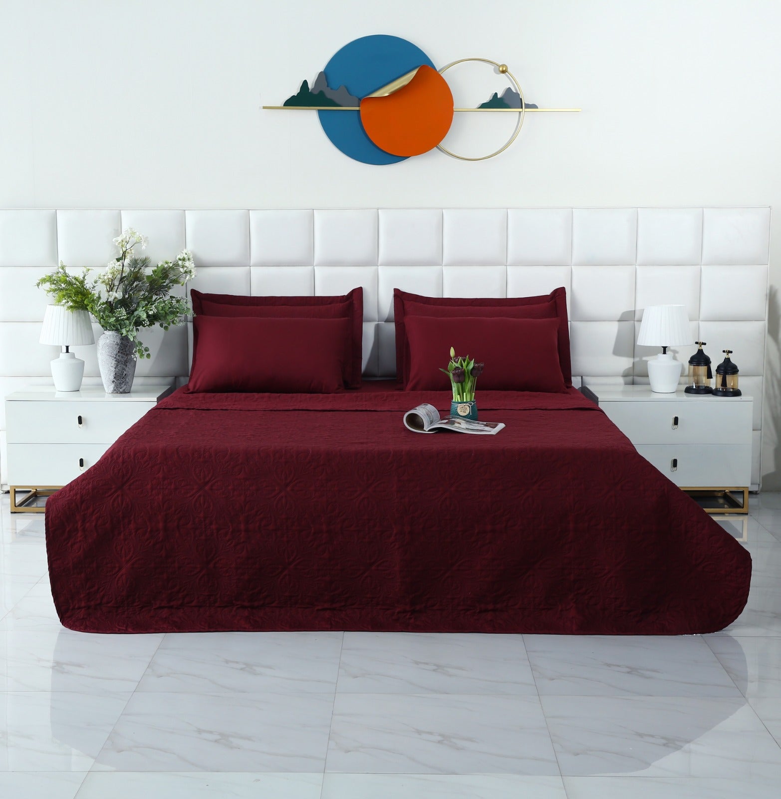 6 PCs Luxury Bed Spread Set-Plum Bed Spread Apricot