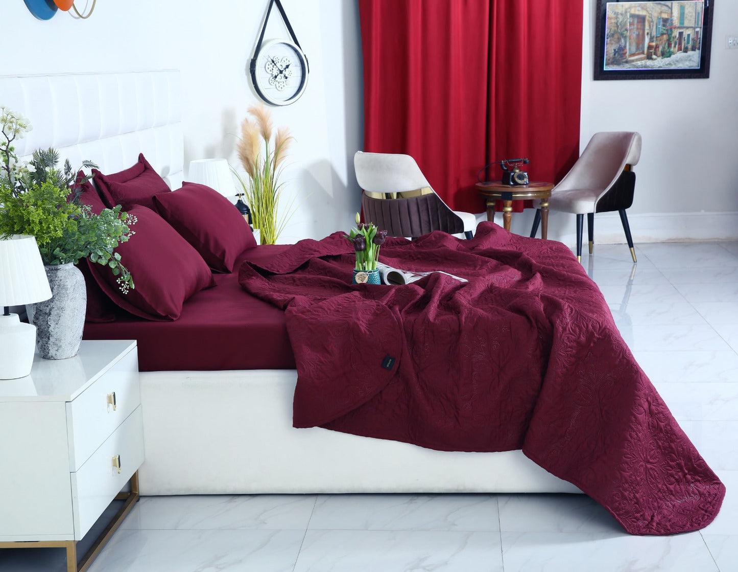 6 PCs Luxury Bed Spread Set-Plum Bed Spread Apricot