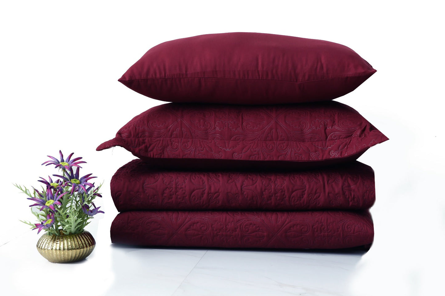 6 PCs Luxury Bed Spread Set-Plum Bed Spread Apricot