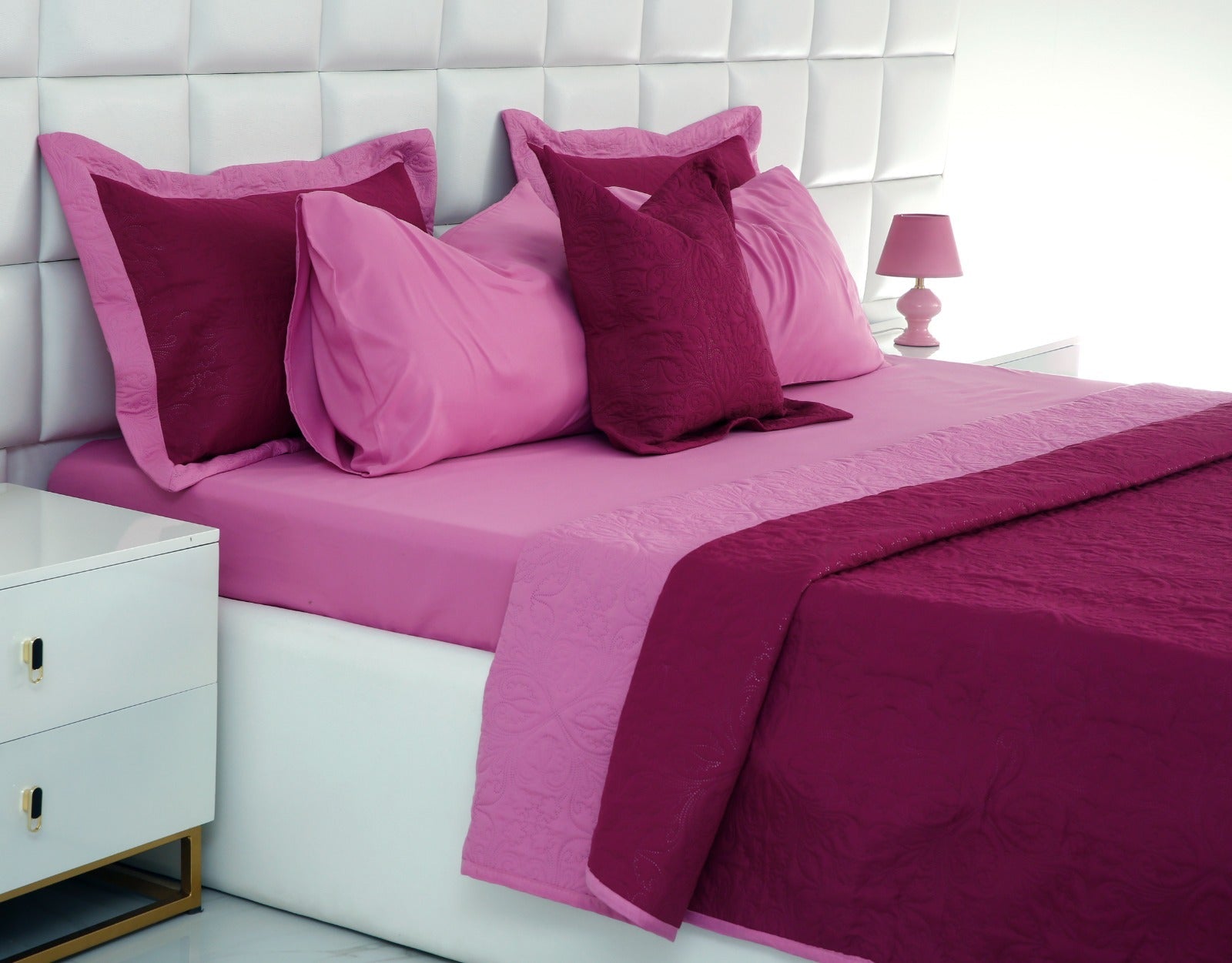 3 PCs Printed Bed Spread Set-Plum Over Lilac Bed Spread Apricot