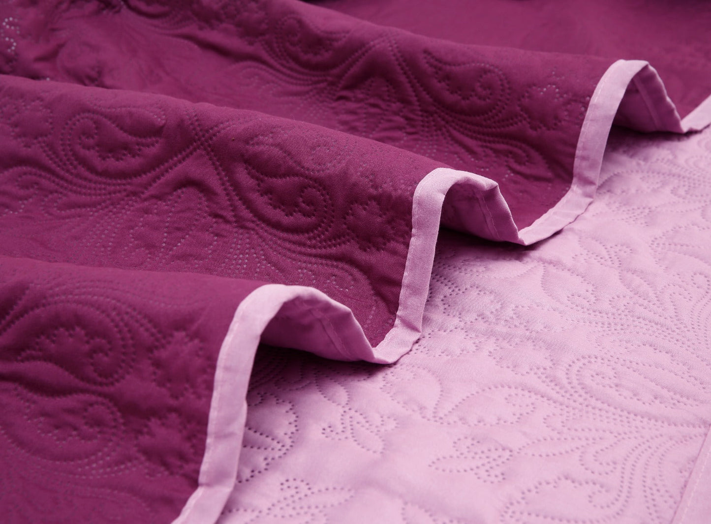 3 PCs Printed Bed Spread Set-Plum Over Lilac Bed Spread Apricot