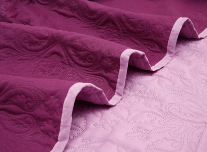 3 PCs Printed Bed Spread Set-Plum Over Lilac Bed Spread Apricot