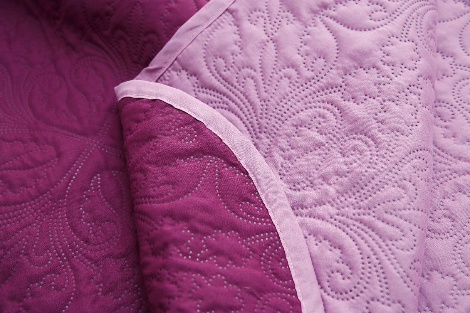 3 PCs Printed Bed Spread Set-Plum Over Lilac Bed Spread Apricot