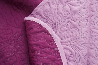 3 PCs Printed Bed Spread Set-Plum Over Lilac Bed Spread Apricot