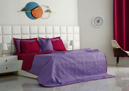 3 PCs Printed Bed Spread Set-Plum Over Purple Bed Spread Apricot