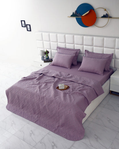 6 PCs Luxury Bed Spread Set-Lilac Bed Spread Apricot