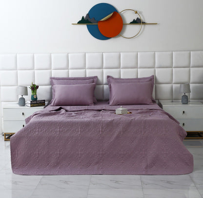 6 PCs Luxury Bed Spread Set-Lilac Bed Spread Apricot