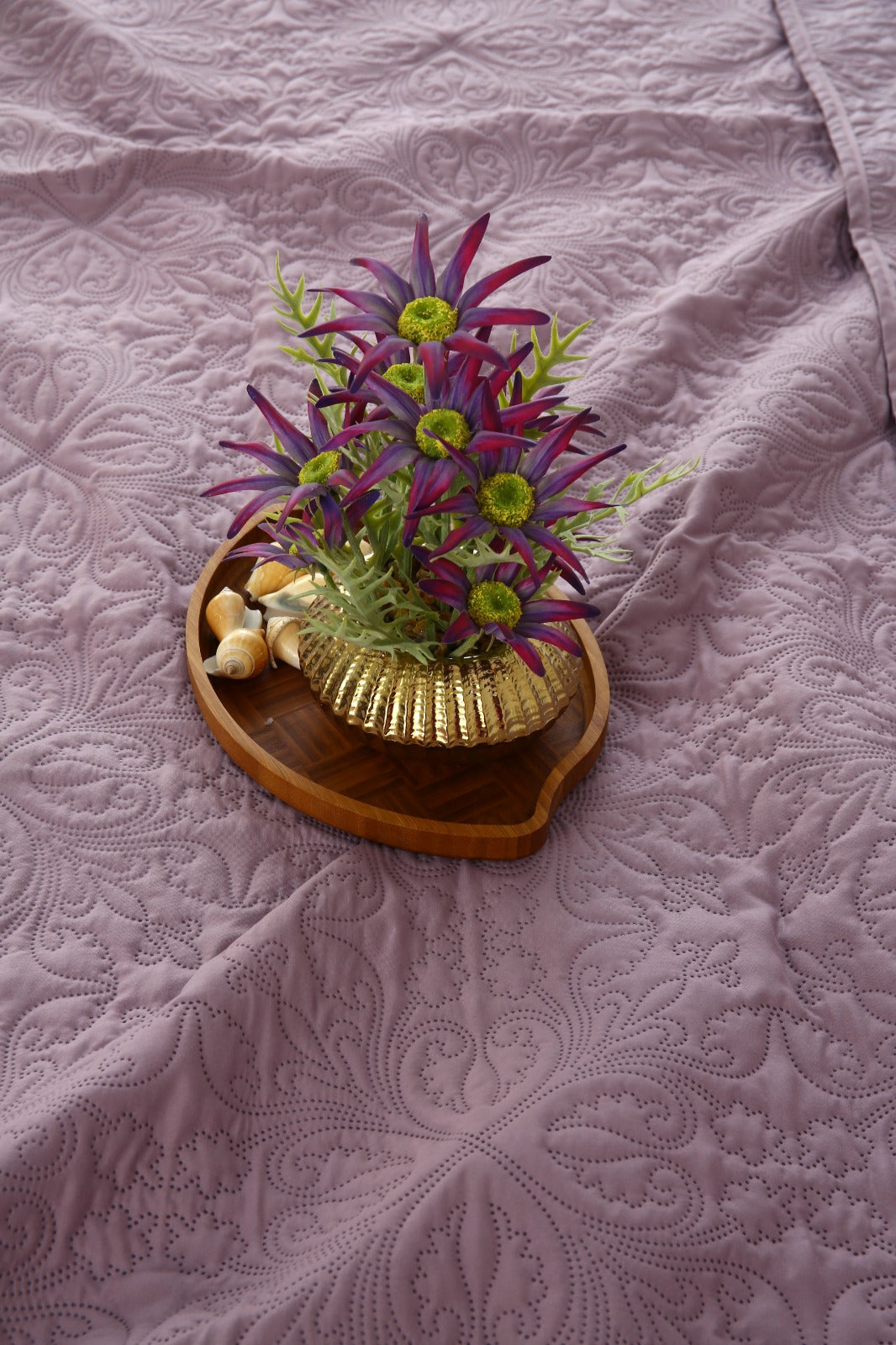 6 PCs Luxury Bed Spread Set-Lilac Bed Spread Apricot