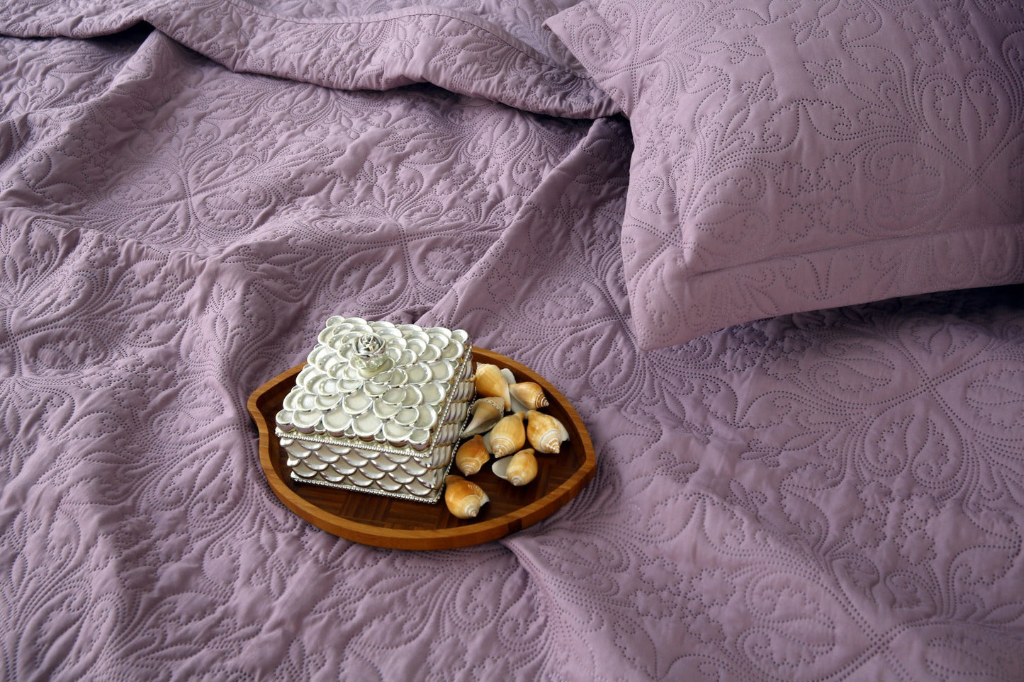 6 PCs Luxury Bed Spread Set-Lilac Bed Spread Apricot