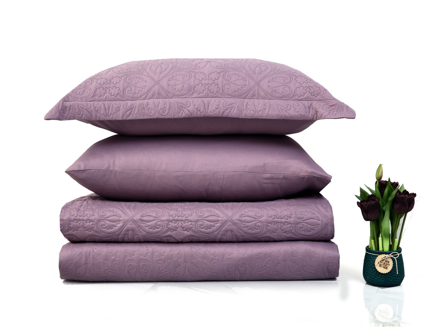 6 PCs Luxury Bed Spread Set-Lilac Bed Spread Apricot