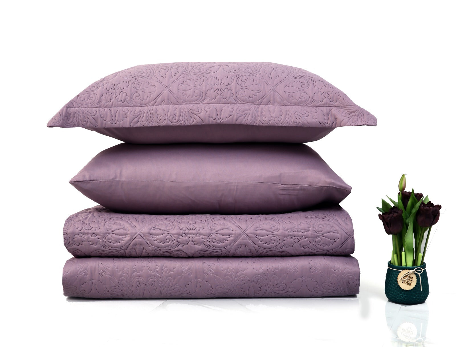 6 PCs Luxury Bed Spread Set-Lilac Bed Spread Apricot