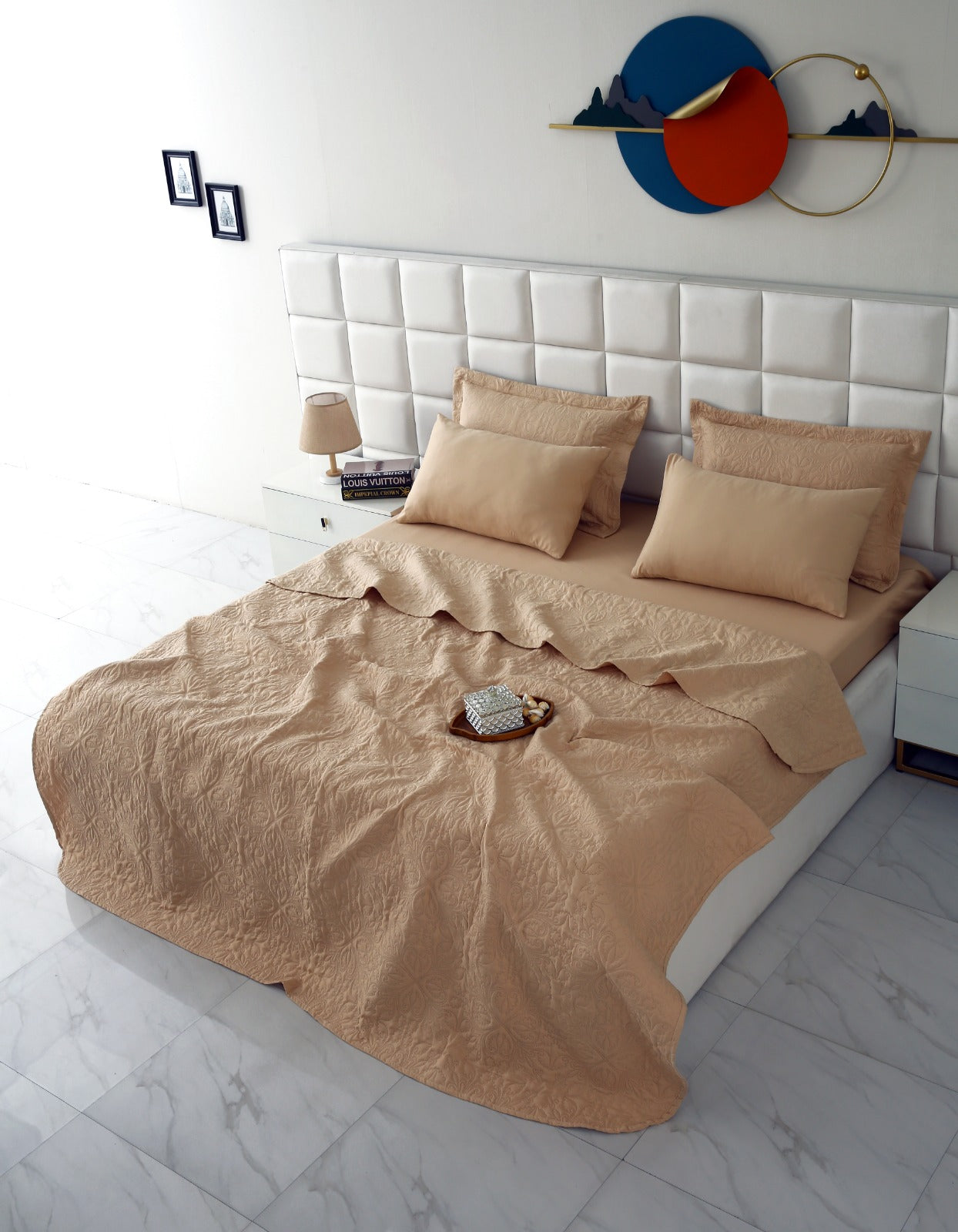 6 PCs Luxury Bed Spread Set-beige Bed Spread Apricot