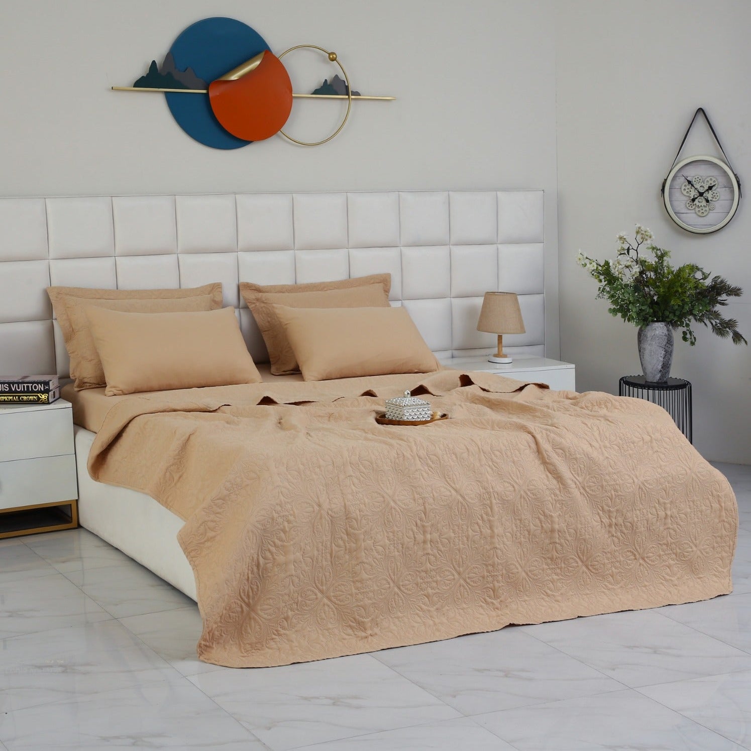 6 PCs Luxury Bed Spread Set-beige Bed Spread Apricot