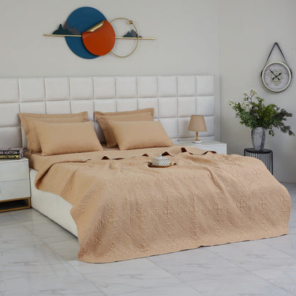 6 PCs Luxury Bed Spread Set-beige Bed Spread Apricot