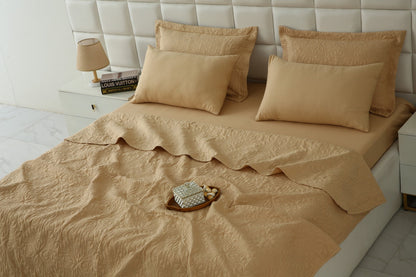 6 PCs Luxury Bed Spread Set-beige Bed Spread Apricot