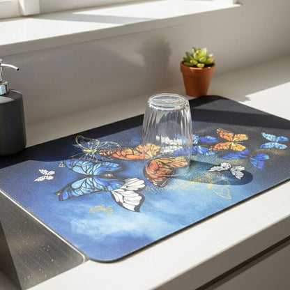 Anti Slip Dish Drying Mat-Butterflies Rugs Apricot