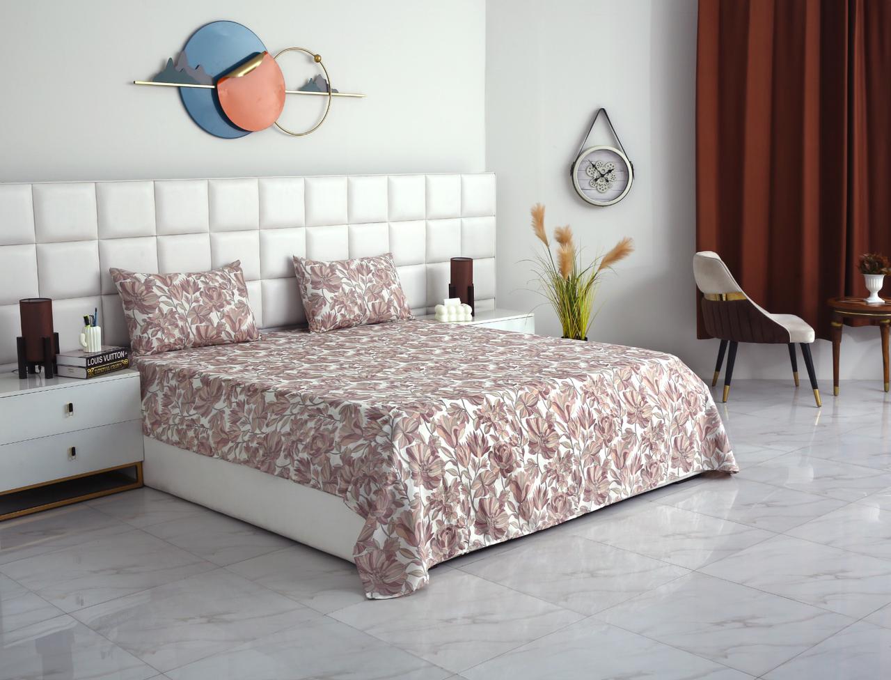 3 PCs Double Bed Sheet-DB261 Bed Sheets Apricot
