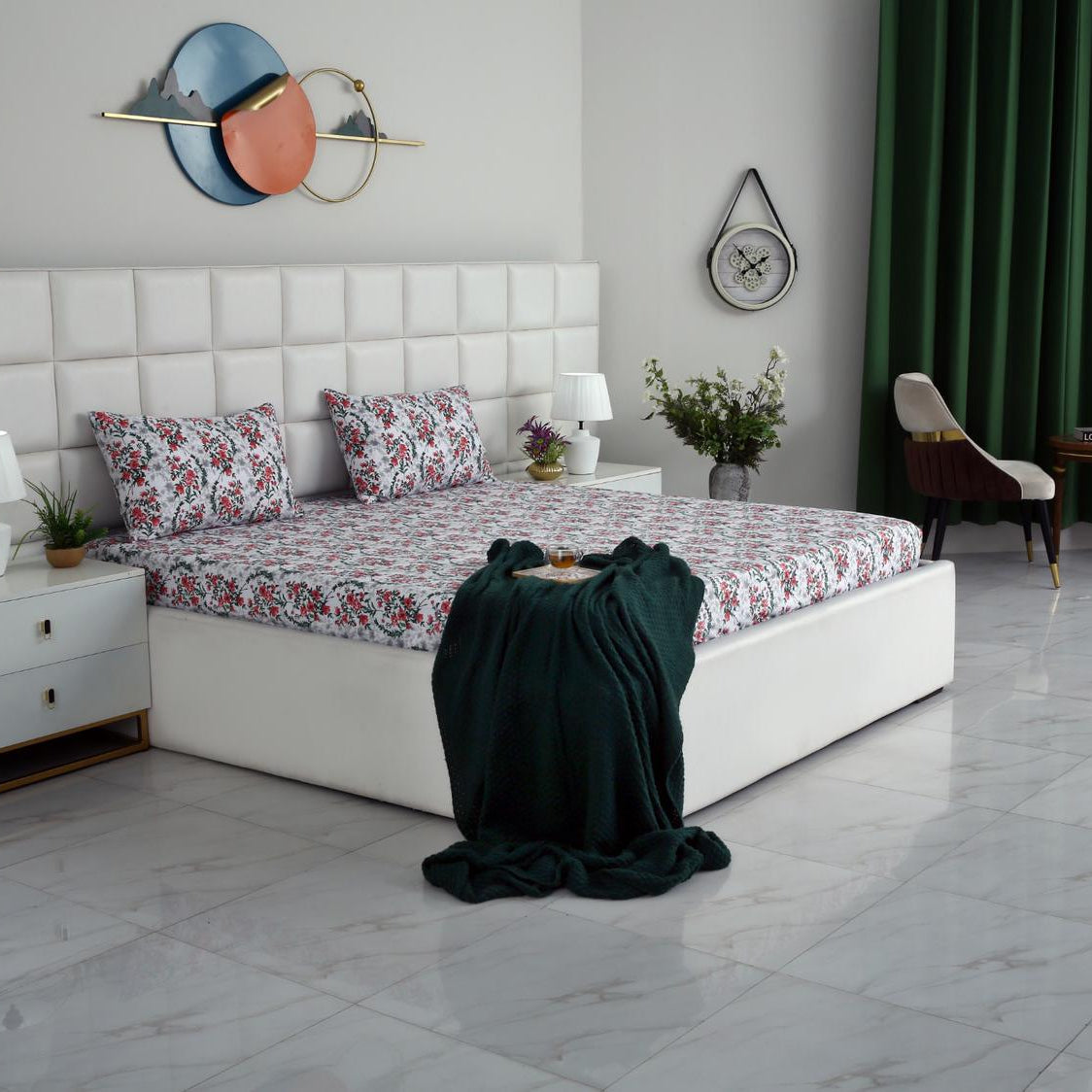 3 PCs Double Bed Sheet-Emerald Blooms BED SHEET Apricot