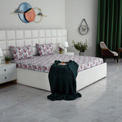 3 PCs Double Bed Sheet-Emerald Blooms BED SHEET Apricot