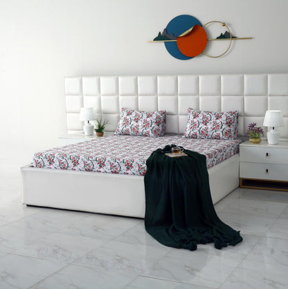 3 PCs Double Bed Sheet-Emerald Blooms BED SHEET Apricot