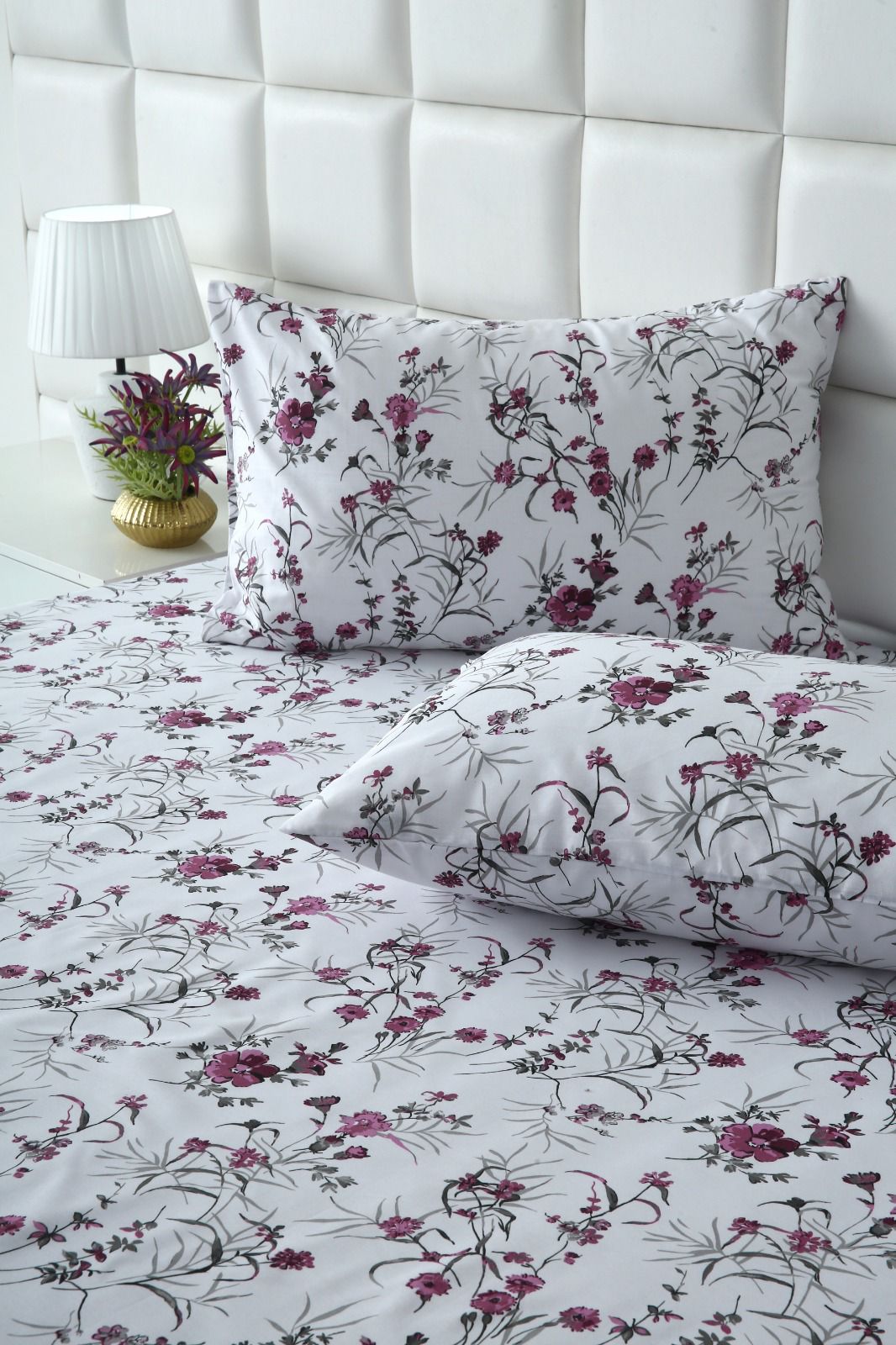 3 PCs Double Bed Sheet-Plum Petals BED SHEET Apricot