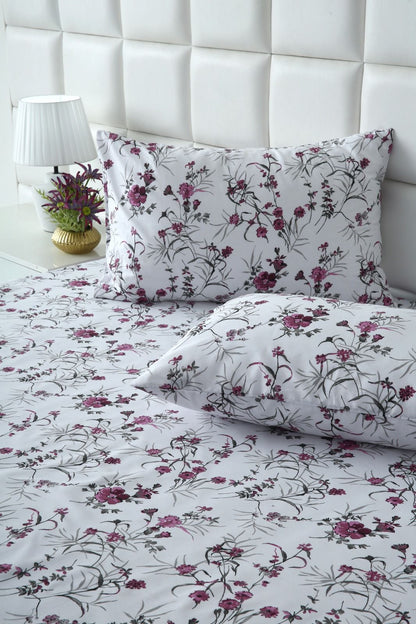 3 PCs Double Bed Sheet-Plum Petals BED SHEET Apricot