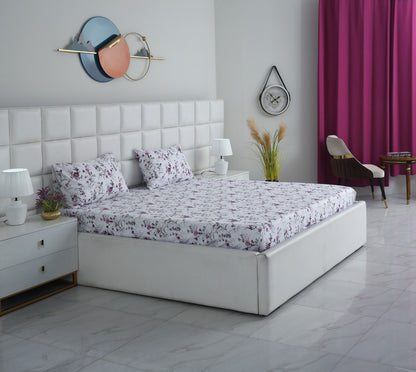 3 PCs Double Bed Sheet-Plum Petals BED SHEET Apricot