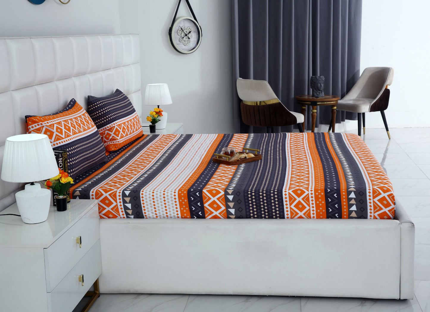 3 PCs Double Bed Sheet-Mexican Style BED SHEET Apricot