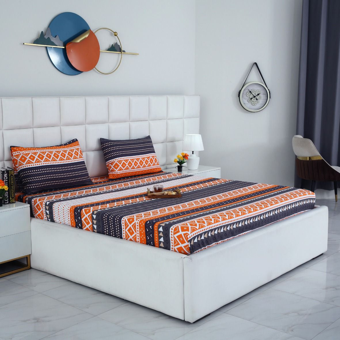 3 PCs Double Bed Sheet-Mexican Style BED SHEET Apricot