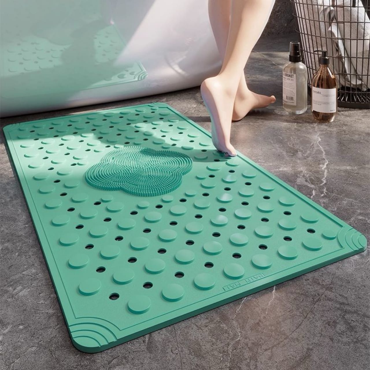 Anti Slip PVC Bathroom Mat With Foot Scrubber (SA2510-114)Green Bath Mats Apricot
