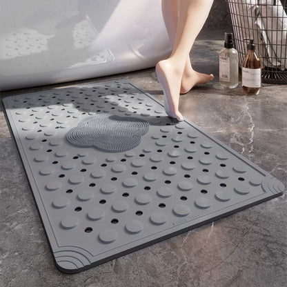 Anti Slip PVC Bathroom Mat With Foot Scrubber (SA2510-114)Grey Bath Mats Apricot