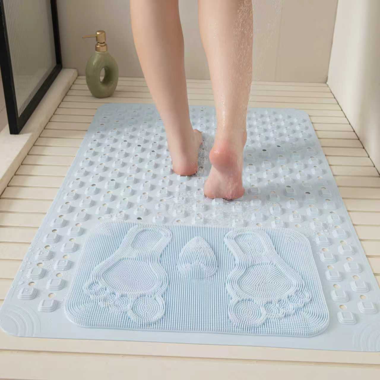 Anti Slip PVC Bathroom Mat With Massage Points and Foot Scrub (SA2510-115)Sky Blue Bath Mats Apricot