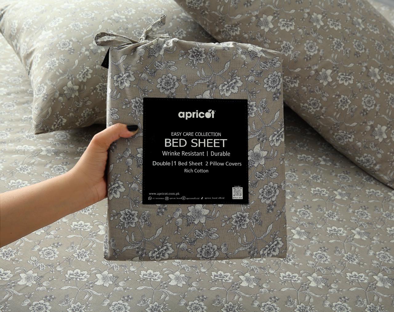 3 PCs Double Bed Sheet With Same Packing-Heritage Floral Bed Sheets Apricot